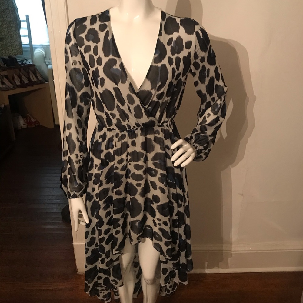 Kardashian blue leopard print high low dress